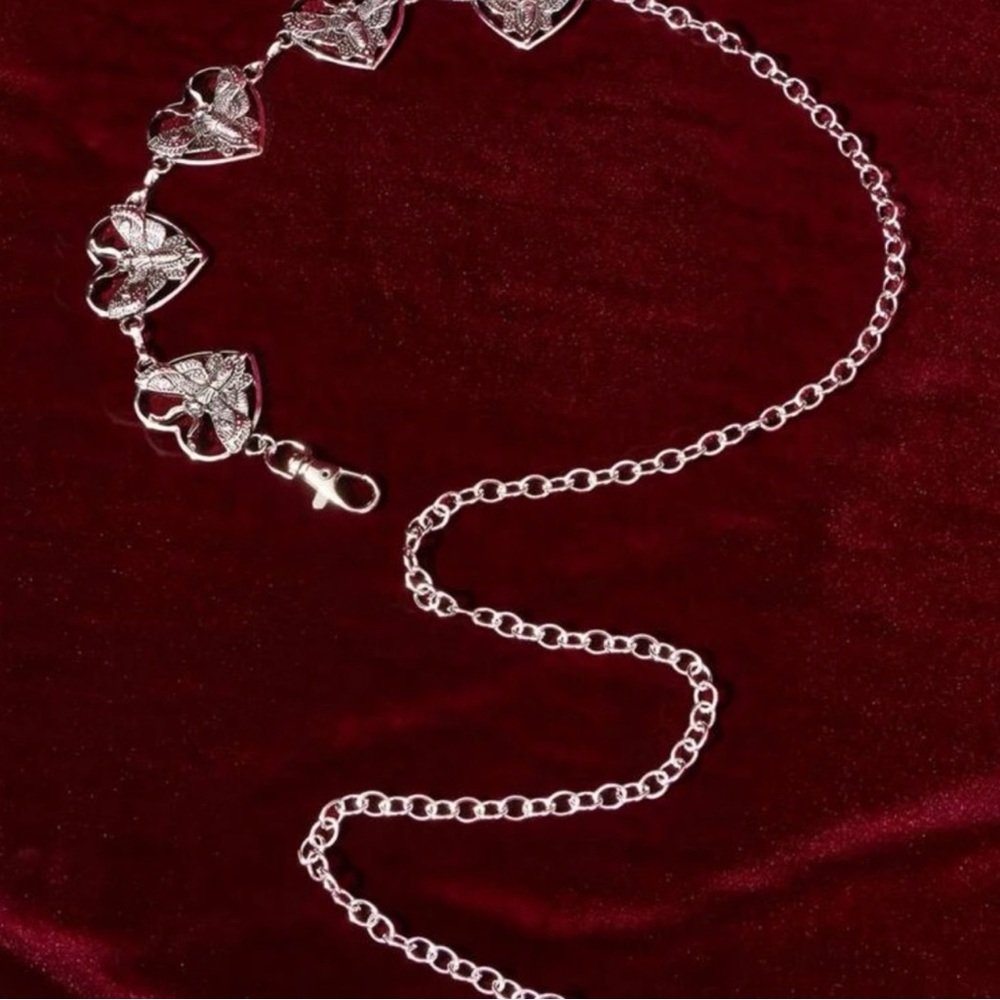 Goth Silver Link chain belt with moths - Picture 4 of 7